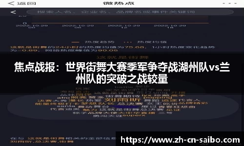 焦点战报：世界街舞大赛季军争夺战湖州队vs兰州队的突破之战较量